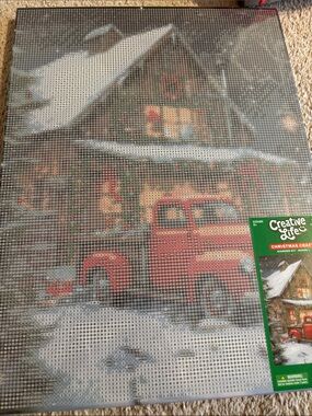 Red Truck in front of house Diamond Art Kit- Hobby Lobby  Christmas cabin truck